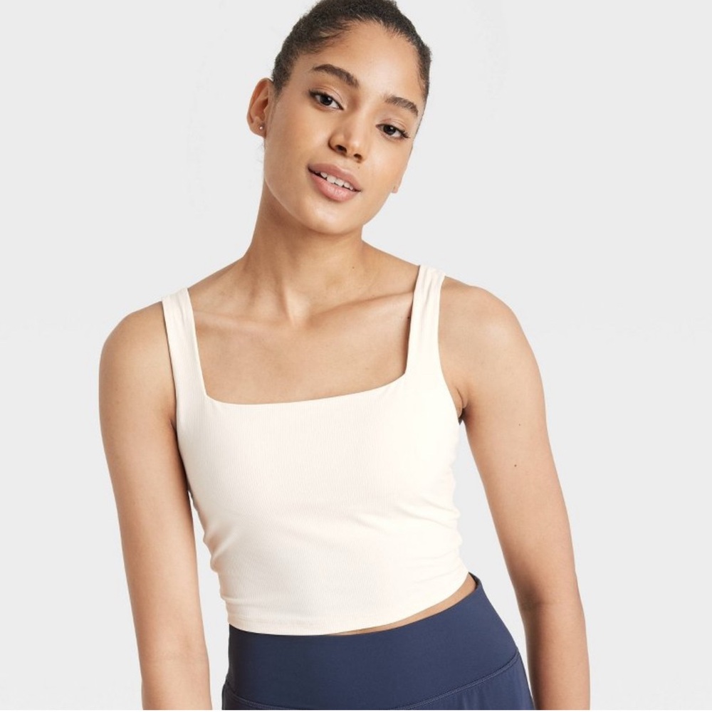 Cream Ribbed Crop Top